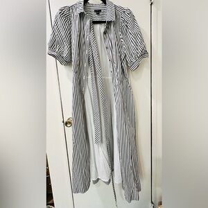 Ann Taylor Black & White Striped Short-Sleeve Button-Front Shirt Dress